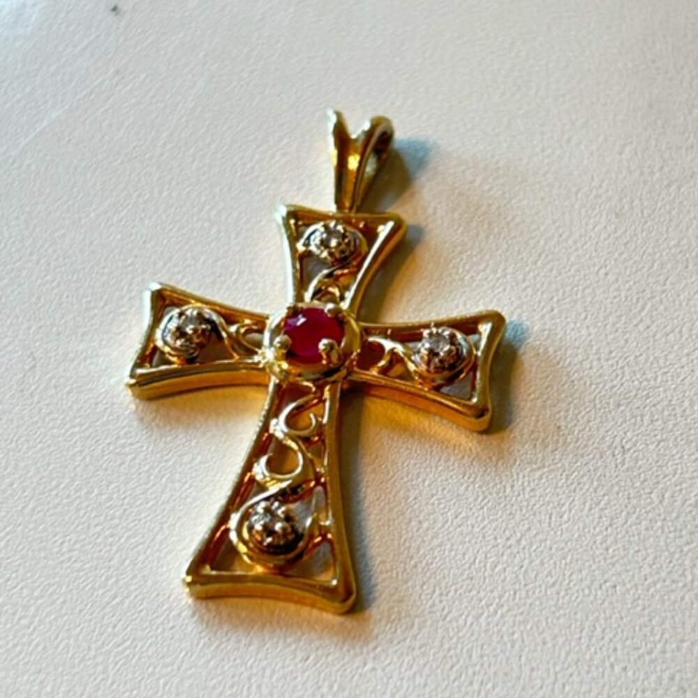 Cross Pendant With Ruby Center - image 2